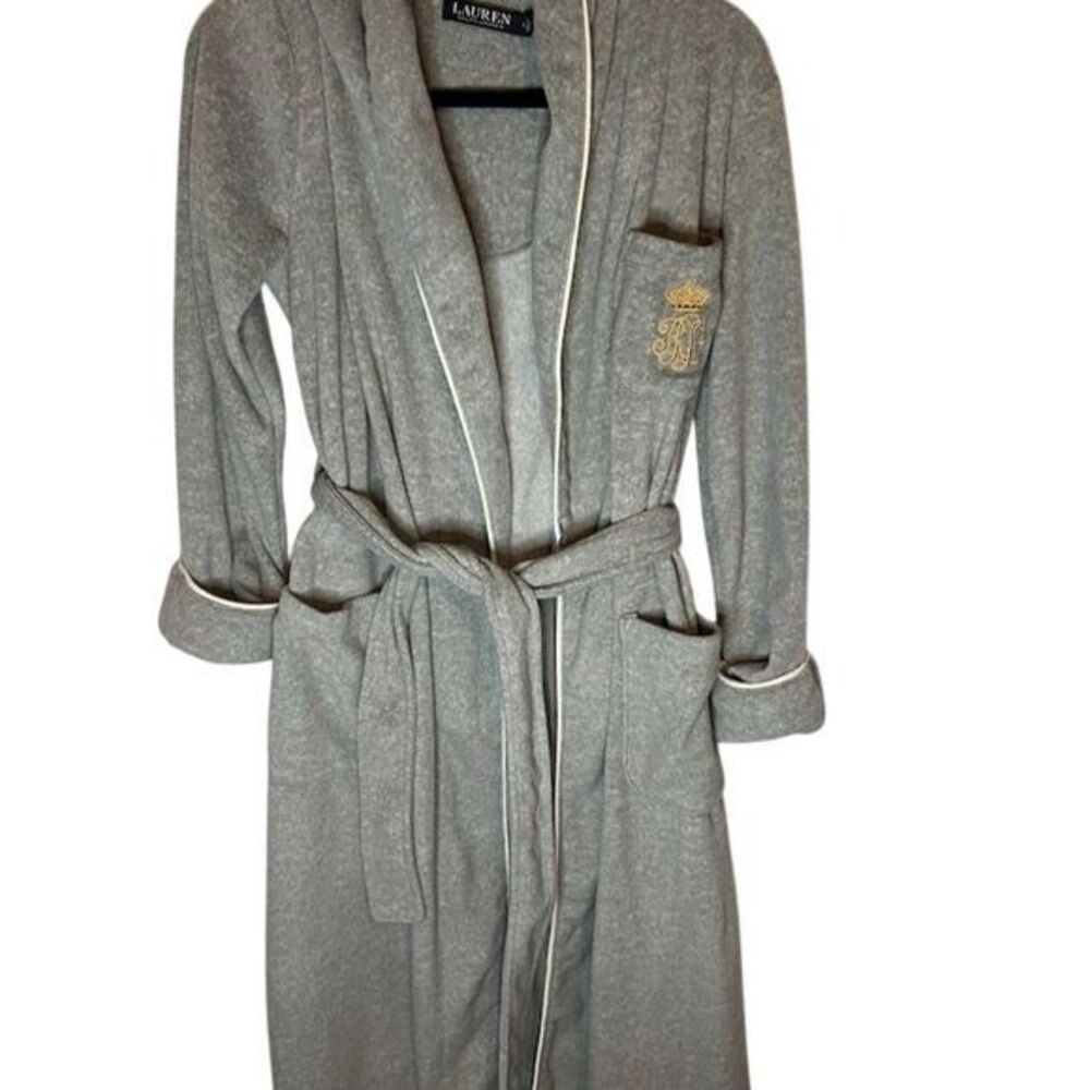 Lauren Ralph Lauren Women's XS Gray Kimono Fleece Robe Shawl Collar